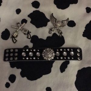 Western faux hide hair w/concho cuff